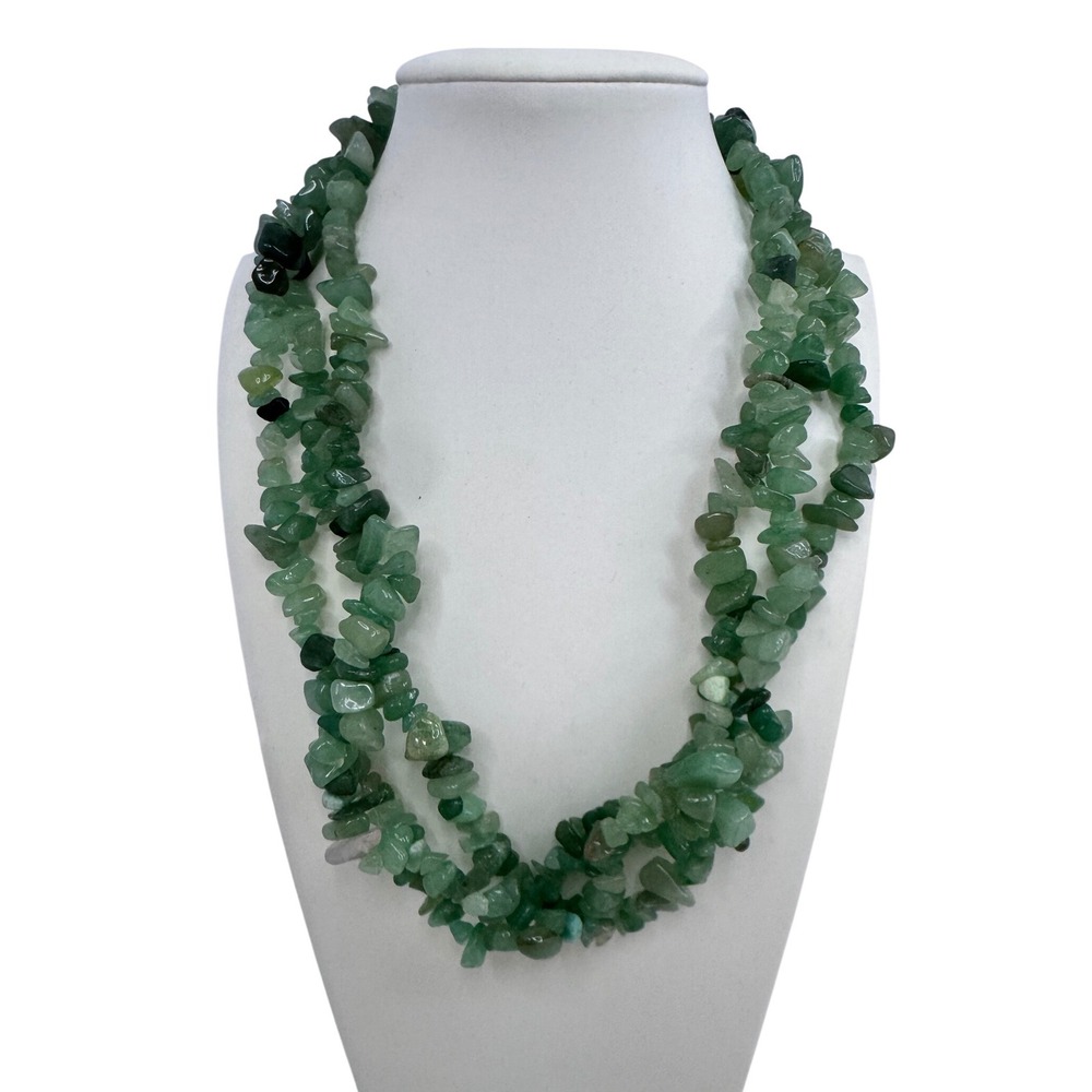 Green Aventurine Multi Strand‎ Chip Necklace Natural Stone Boho Beach Resort